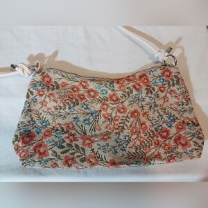 Floral Tapestry Bag With White Shoulder Strap